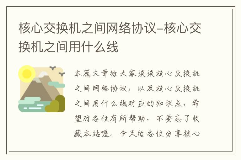 核心交换机之间网络协议-核心交换机之间用什么线